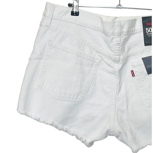 Levi’s NWT 501 Short Pearly White Distressed Raw Hem Size 34 Mid Rise - Picture 16 of 16